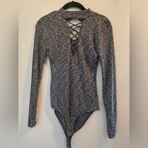 Charlotte Russe Charcoal Lace-Up Long Sleeve Top